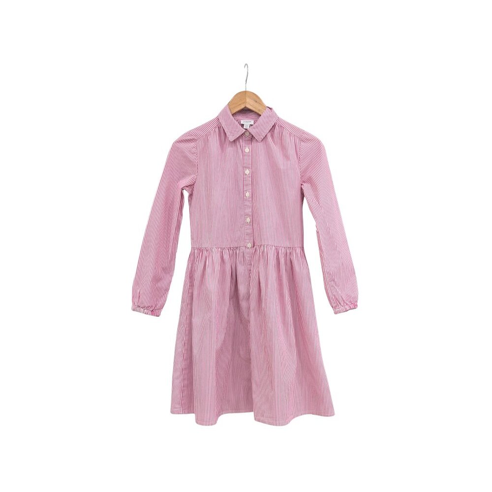 J.Crew Pink White Striped Shirt Dress Button Front Cotton Stretch Long Sleeve Si - Picture 2 of 7